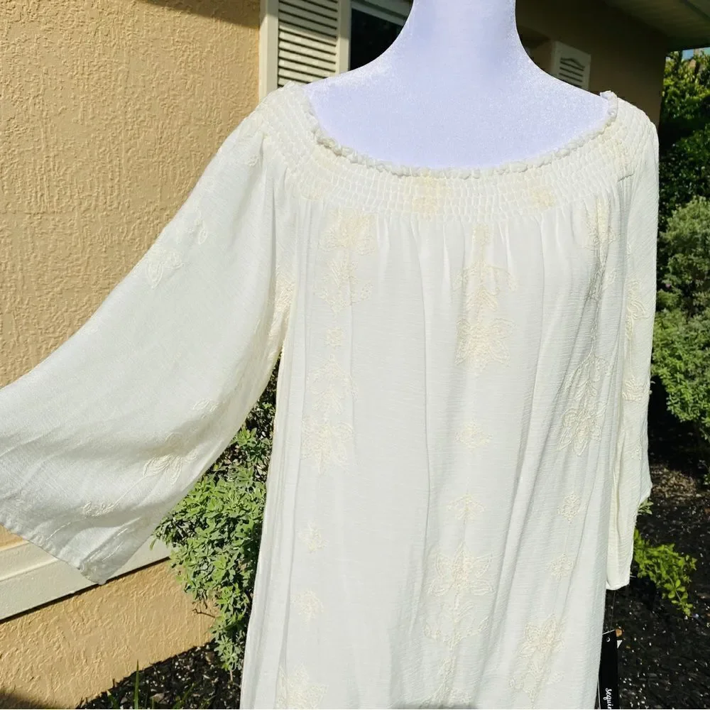 SEQUIN HEARTS OFF WHITE/IVORY WHIMSICAL PRINT OFF THE SHOULDER DRESS NWT